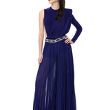 Sapphire Jersey One-Shouldered Draped Shawl-Detail Top