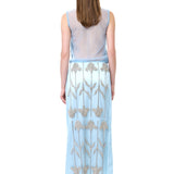 Light Blue Tulle Midi Skirt With Crystal Flower Embroidery