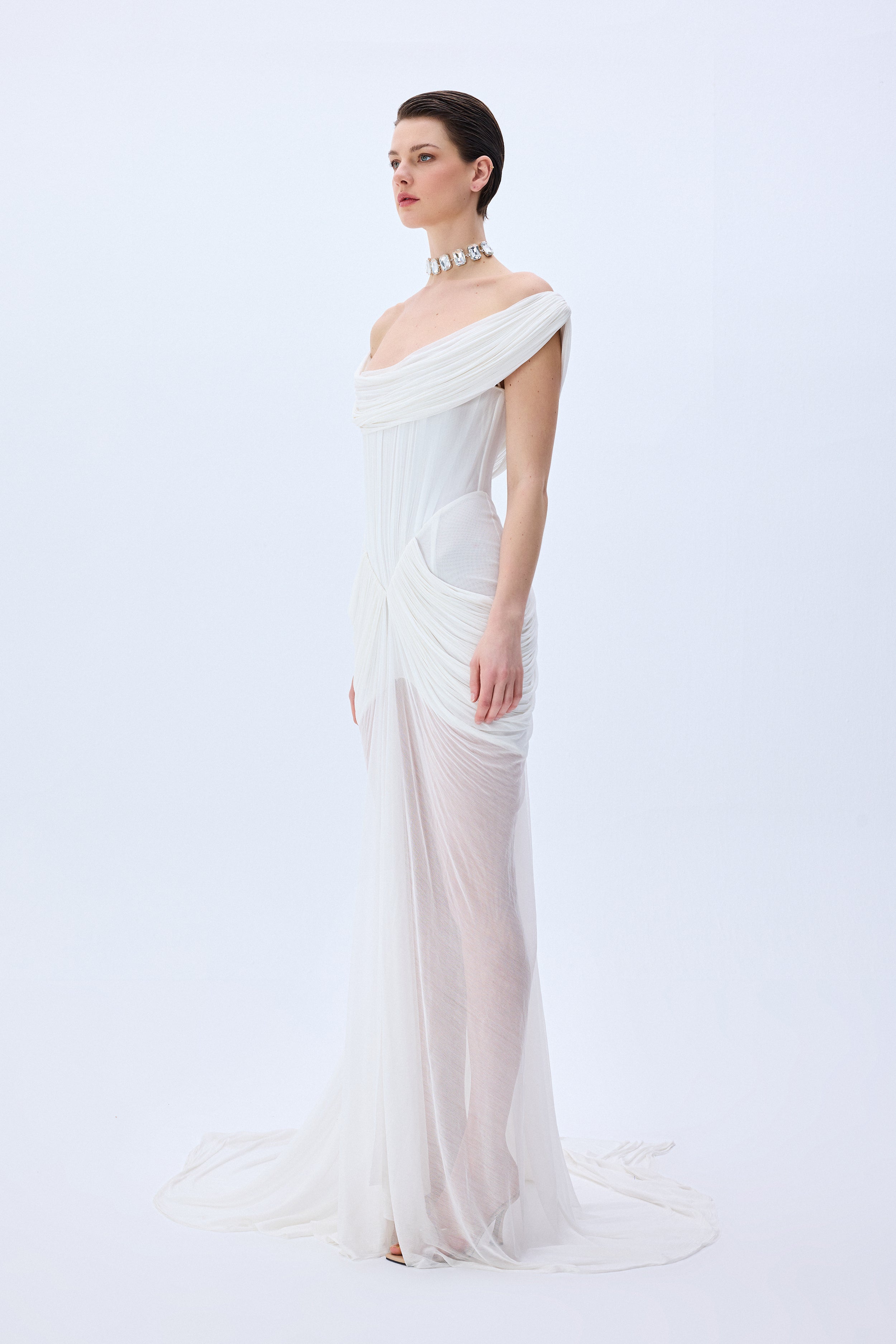 silk tulle dress Serenity This dress features a romantic sweetheart neckline with a corset detail and detachable bows Silk Tulle Cowl Neckline Structural