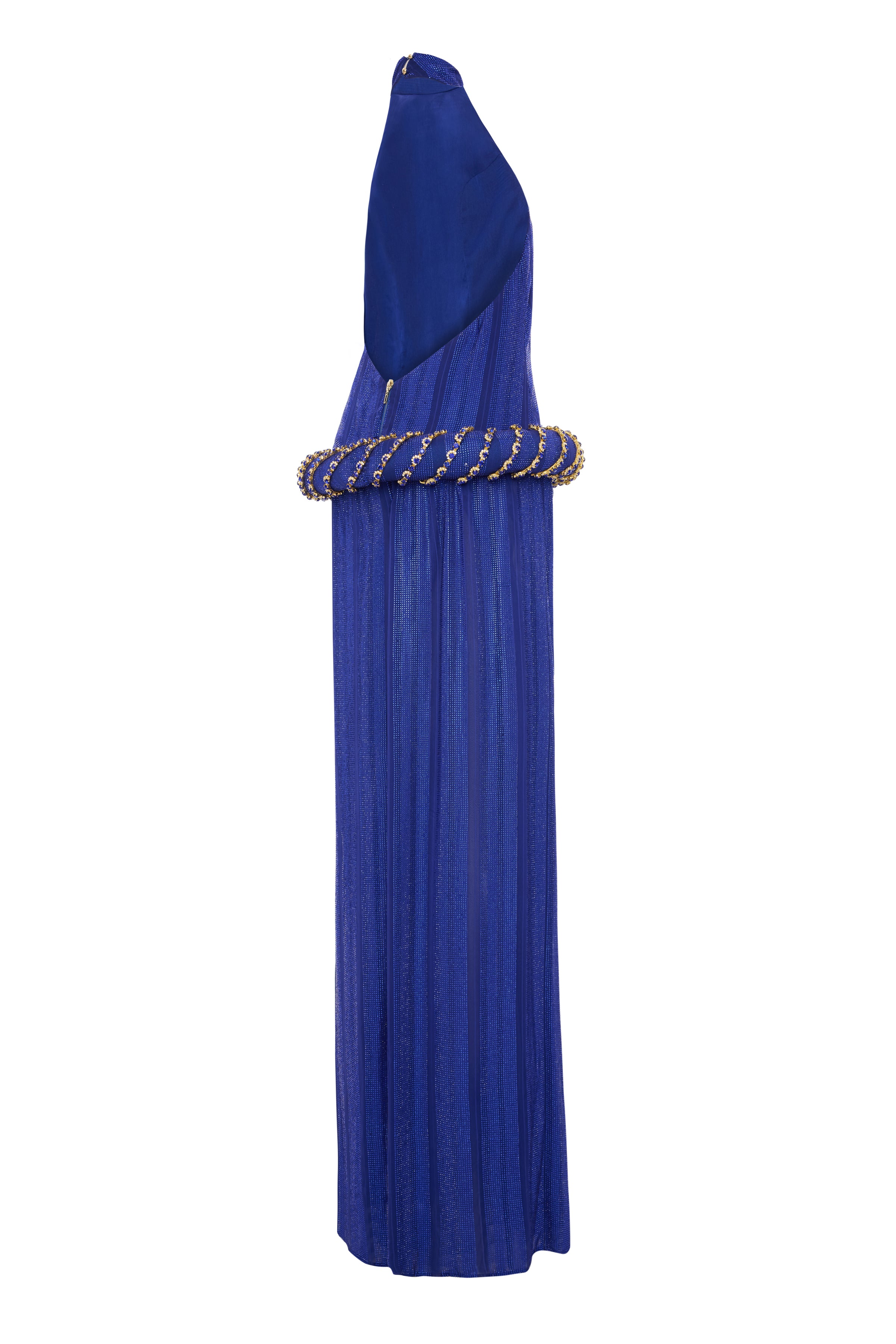 Vanessa Ropes Navy Halter Neck Chiffon Dress With Saxe Stick Stones And Crystal Rope ...