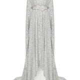 Chiffon Silver Fully Sequined Kaftan With Crystal Belt