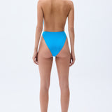 High Waisted Blue Swimsuit With Handmade Belt Detail