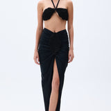 Black Sarong Styled Skirt With Handmade Belt Detail