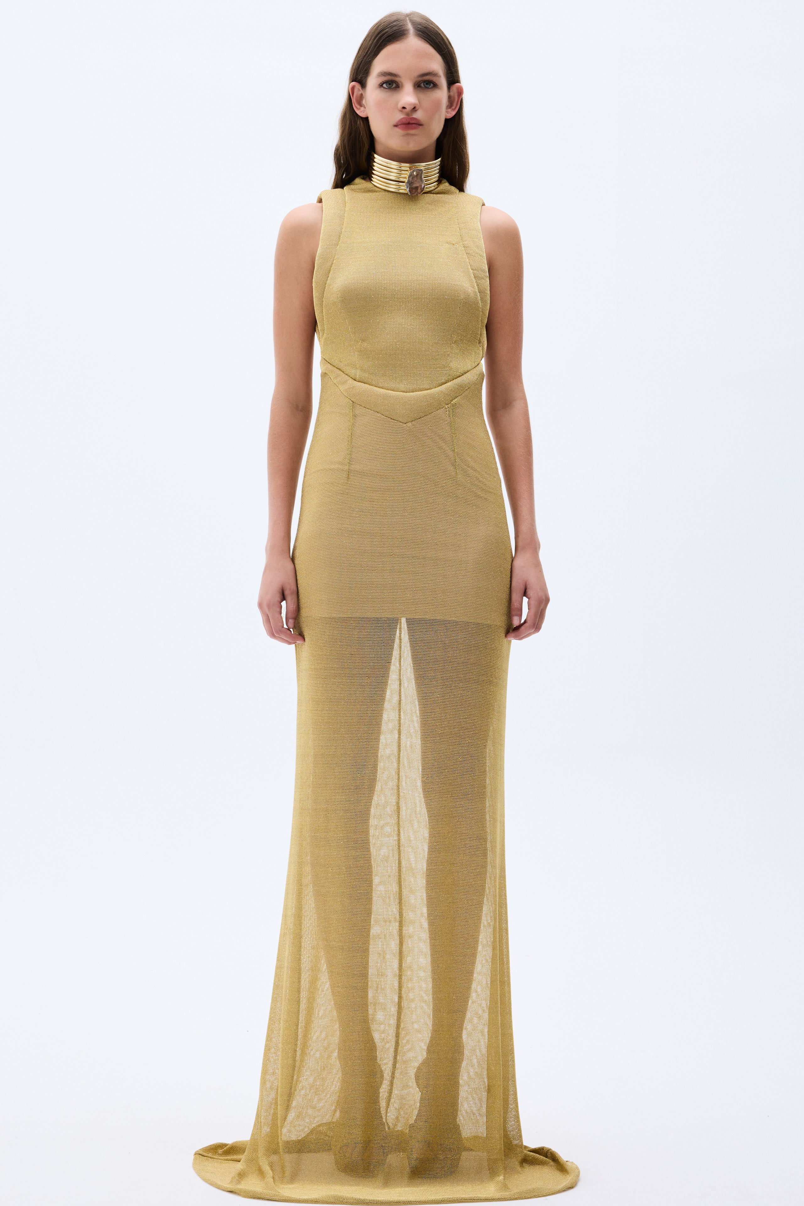 raisa vanessa gold dress Gold and White Medusa Maxi Dress with High Slit and Rose Details RAISA VANESSA INT