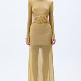 Glittered Gold Knit Gown With Handmade Belt Detail