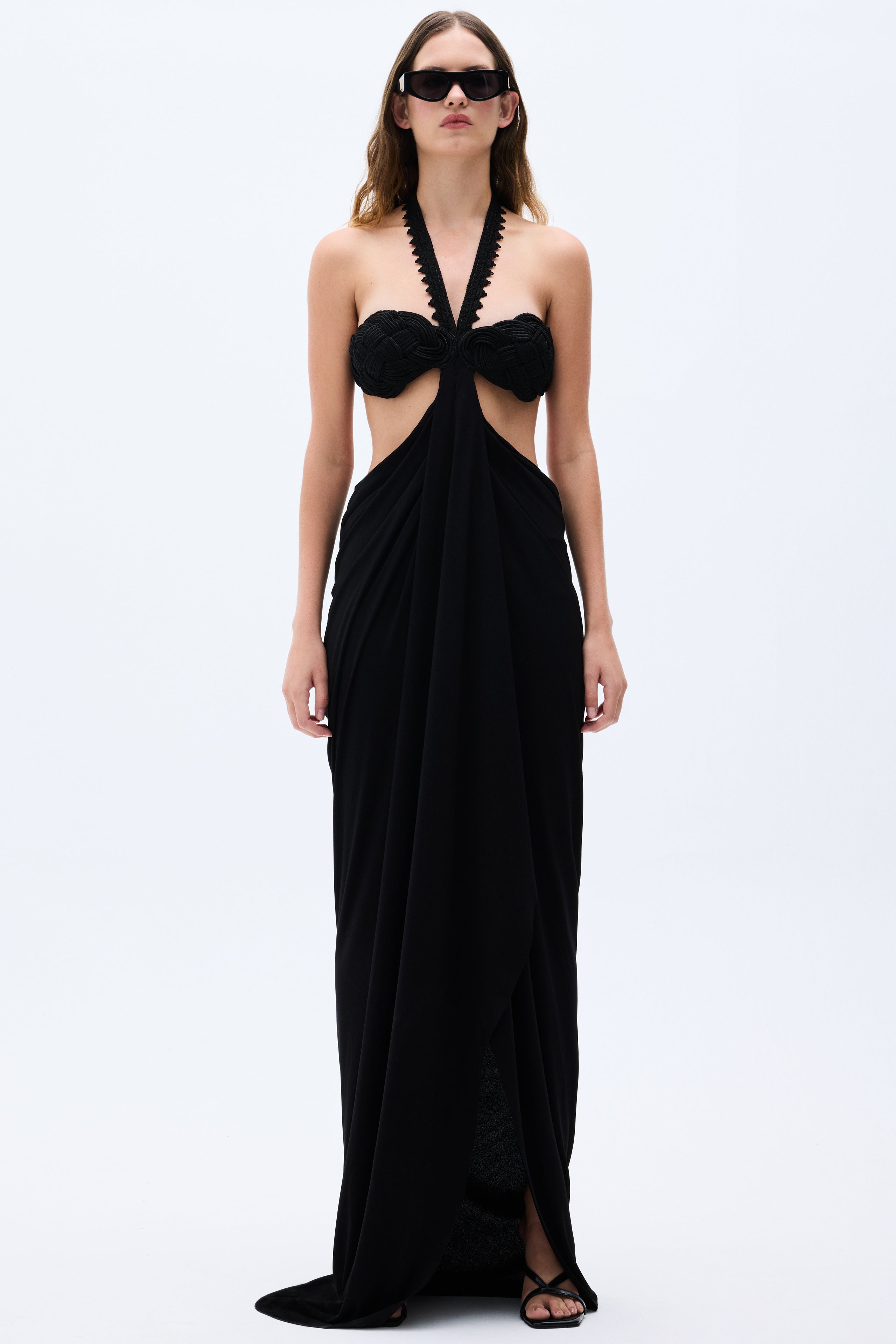 Black Backless Cut Out Maxi Dress With Handmade Rope Detailed Bra & Sl RAISA VANESSA INT Black Backless Cut Out Maxi Dress With Handmade Rope Detailed Bra & Sl RAISA VANESSA INT