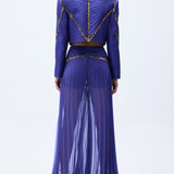 Shantung Jacket With Nervure Sewing & Gold Chain Detail