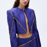 Shantung Jacket With Nervure Sewing & Gold Chain Detail