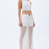 White Floral Embroidered Top With Strips