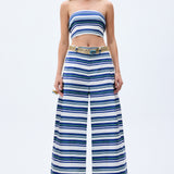 Navy Striped Wide Leg Pants