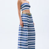 Navy Striped Wide Leg Pants