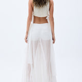 White Pleated See Through Wide Leg Pants