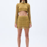 Gold Flower Embroidered Crystal Detailed Mini Skirt