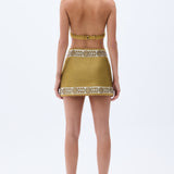 Gold Woven Mini Skirt With Embroidered Strips