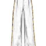 White Linen Wide Leg Pants With Gold Wavy Sequin