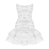 White Safari Strapless Ruffled Tulle Mini Gown