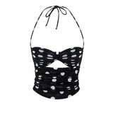 Black Polka Dot Ruched Top