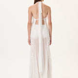 Chiffon Wide Leg Pants With Lace Belt Detail