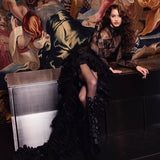 Organza Laser-Cut Skirt, High-Low Hemline