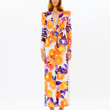 V Neck Long Sleeve Sequined Floral Midi Dress