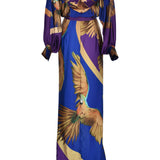 Patterned Hooded Maxi Wrap Satin Dress