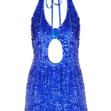 Sequined Halter Neck Mini Dress With Cutout Details