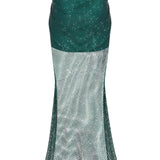 Crystal Embellished Fishnet Maxi Skirt With High Slit