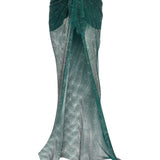 Crystal Embellished Fishnet Maxi Skirt With High Slit