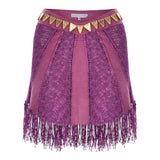 Knit & Suede Mini Skirt With Fringe and Gold Buckle Details