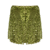 Sequined Mini Skirt With Fringes