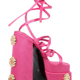 Saten Strappy Platform Sandals With Gold Buckles