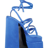 Blue Saten Strappy Platform Sandals