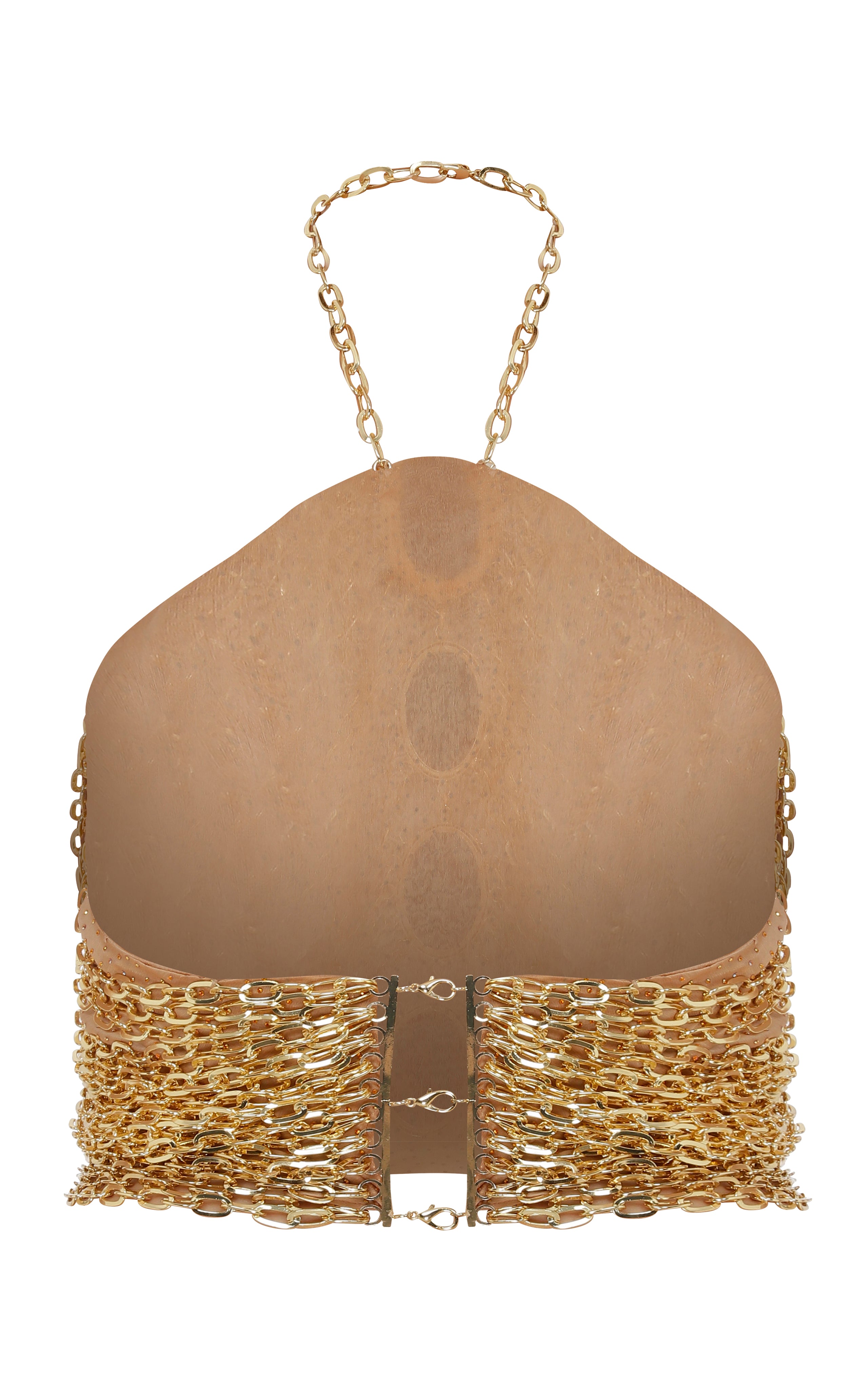 Halter Neck Gold Chain and Rhine Stone Chiffon Backless Crop