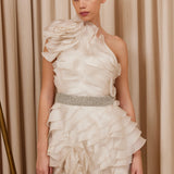One Shouldered Ruffled White Mini Dress