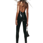 Black Patent Leather Jumpsuit with Gold Belt