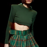 Mini Puffy Skirt In Ecose Green Taffeta with Belt