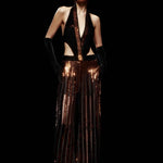 Black/Bronze Sequined Chiffon Jumpsuit