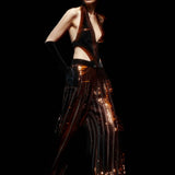 Black/Bronze Sequined Chiffon Jumpsuit