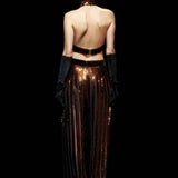 Black/Bronze Sequined Chiffon Jumpsuit