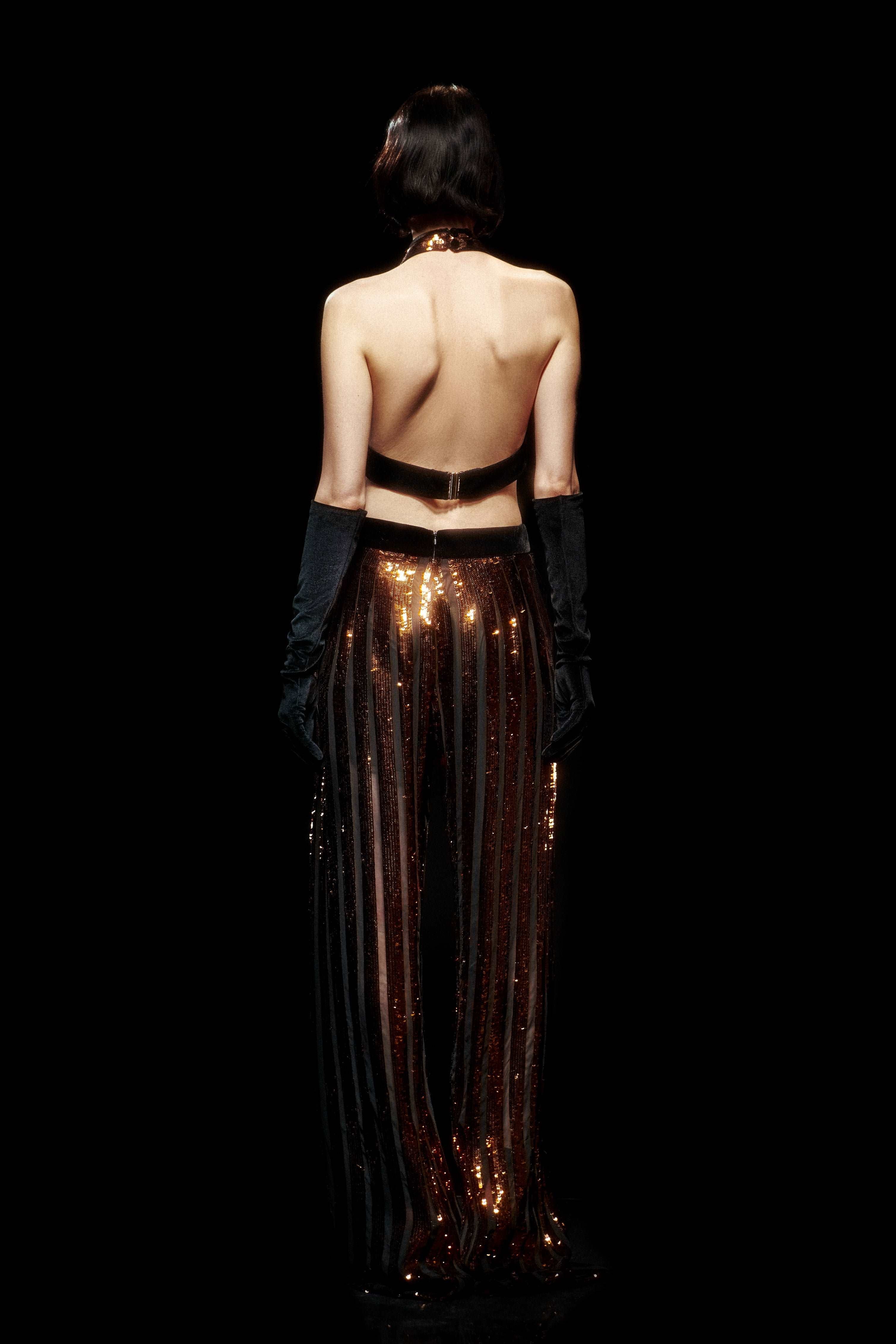 Black/Bronze Sequined Chiffon Jumpsuit