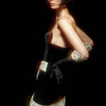 Black Velvet Mini Dress with Crystal Stone Beading Detail