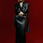 Black Long Sleeve Cross Body Satin Top