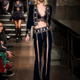 Embroidered Velvet Pants