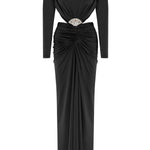 Black Jersey Maxi Dress With Crystal Stone Detail