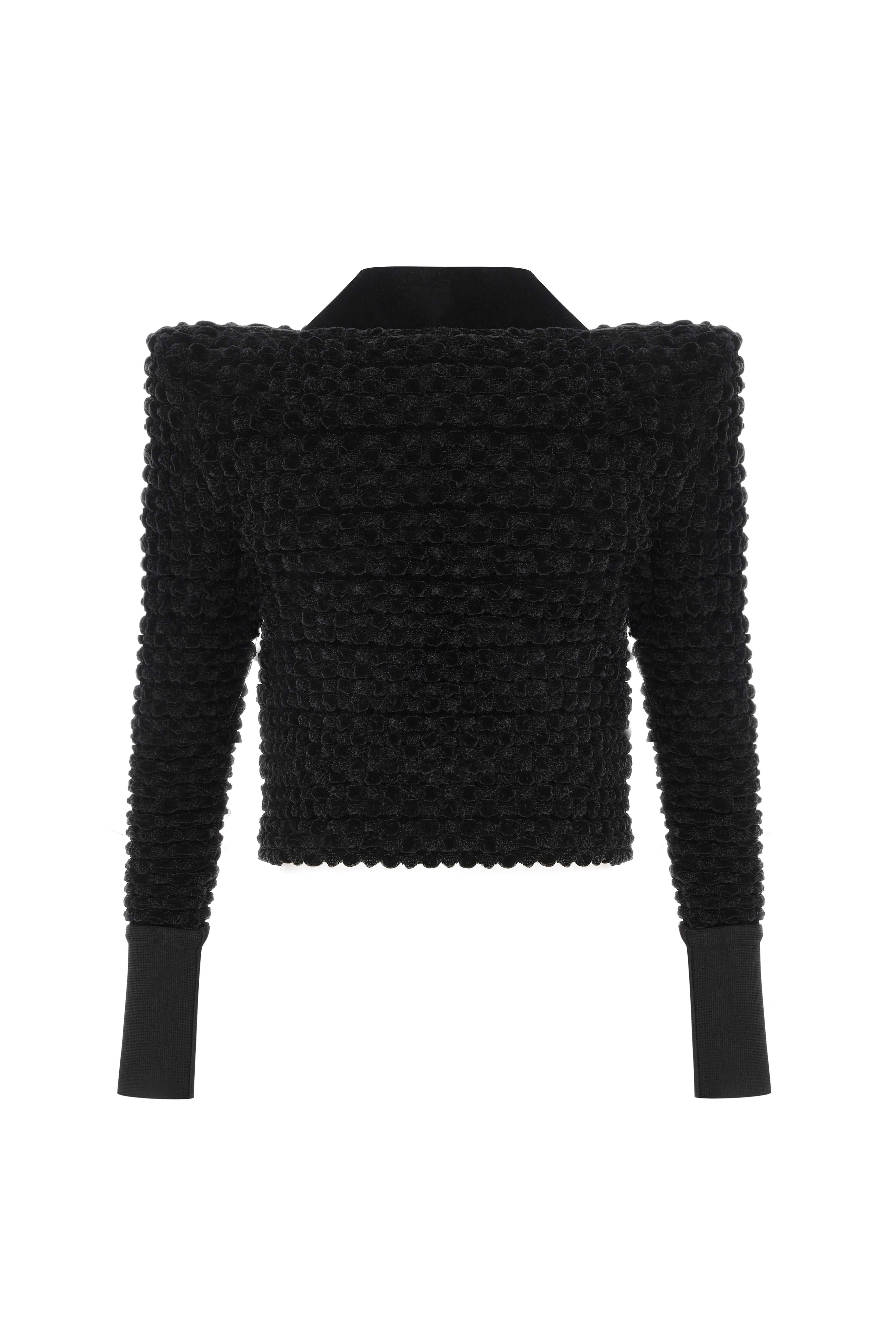 Black Velvet Crochet Sweater with Gold Details