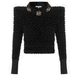 Black Velvet Crochet Sweater with Gold Details