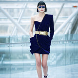 One Shouldered Draped Mini Dress