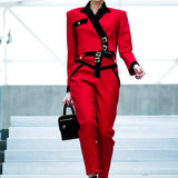 High Waist Trousers with Gold Buckles