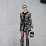 Tweed Crop Jacket with Gold Buckles