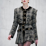 Tweed Crop Jacket with Gold Buckles